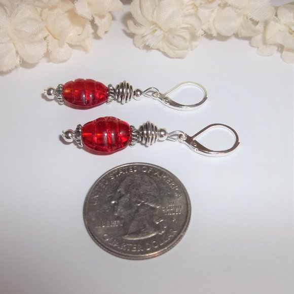 Silver & Red Earrings Dangle Drop Fashion Accessory Jewelry Set Pair NWT 7286 - Picture 6 of 9